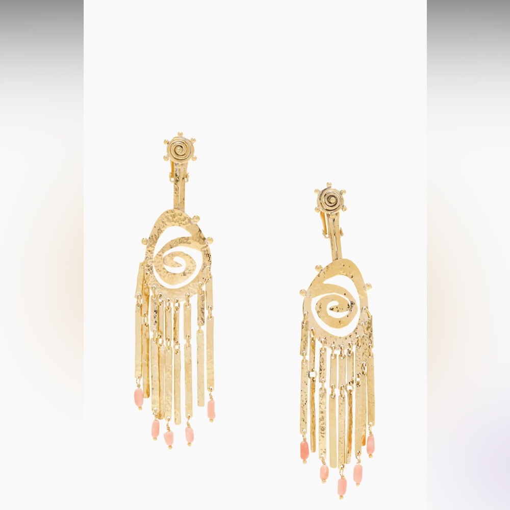 Ulla Johnson Hammered Goldtone & Coral Spiral Drop Earrings